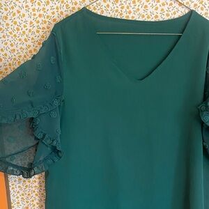 Elegant Green Ruffle Sleeve Top